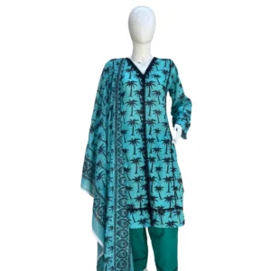 Green 3pcs Printed Lawn with Chiffon Dupatta