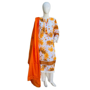 Orange & White Chicken Kari 3pcs Lawn