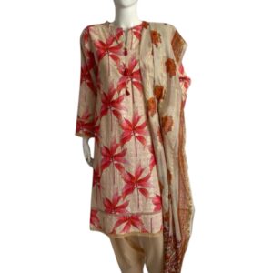 Skin/Pink Floral Printed 3pcs Chickenkari Lawn