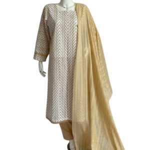 White and skin Zigzag chicken Kari lawn 3pcs