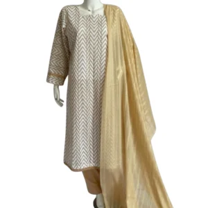 White and skin Zigzag chicken Kari lawn 3pcs