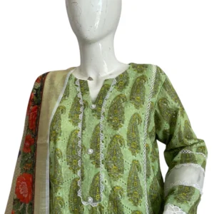 Green Paislay Chickenkari Lawn 3pcs