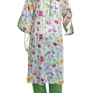 Light Green & Pink 3pcs Chikankaari lawn