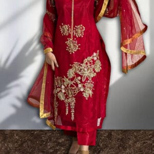 Golden Zari 3Pc Diamond Net Suit