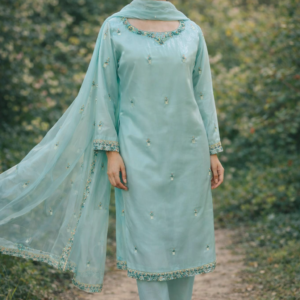 Aqua Crystal Silk 3PC Suit