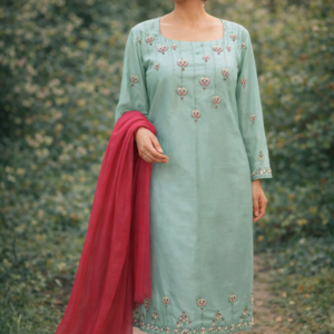 Aqua Green Crystal Silk 3PC with Zardozi Detailing