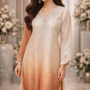 Heavily zardozi embroidered double shade organza